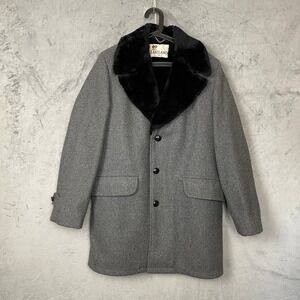 Vintage 70s Lakeland Wool Overcoat Mens 40 Faux Fur Collar‎ Business Formal